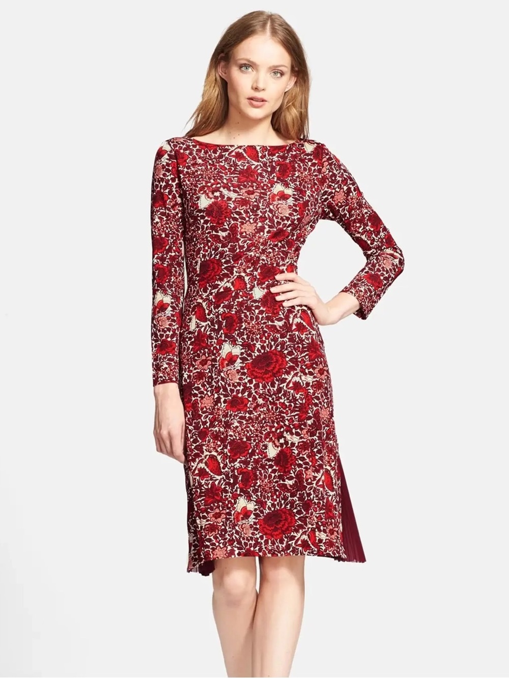 Tory Burch Sz XS Floral Cottagecore rmRed Feminine Office Knee Length Dress